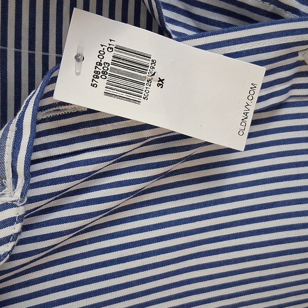 Old Navy NWT Blue White Stripe Cotton Long Sleeve Maxi Shirt Dress Size 3X - Picture 3 of 9